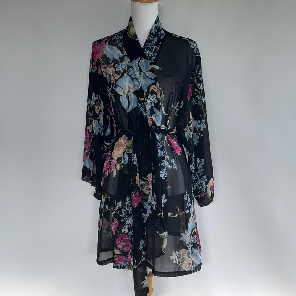 Helena Quinn Sheer Dark Floral Robe - OS
